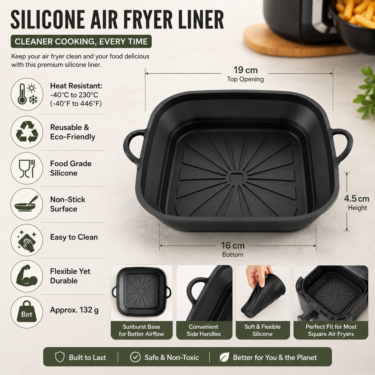 Foldable Square Silicone Air Fryer Liner