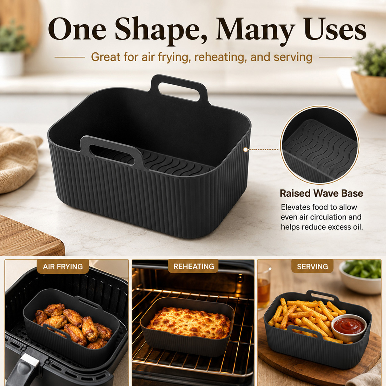 Rectangular Silicone Air Fryer Liner