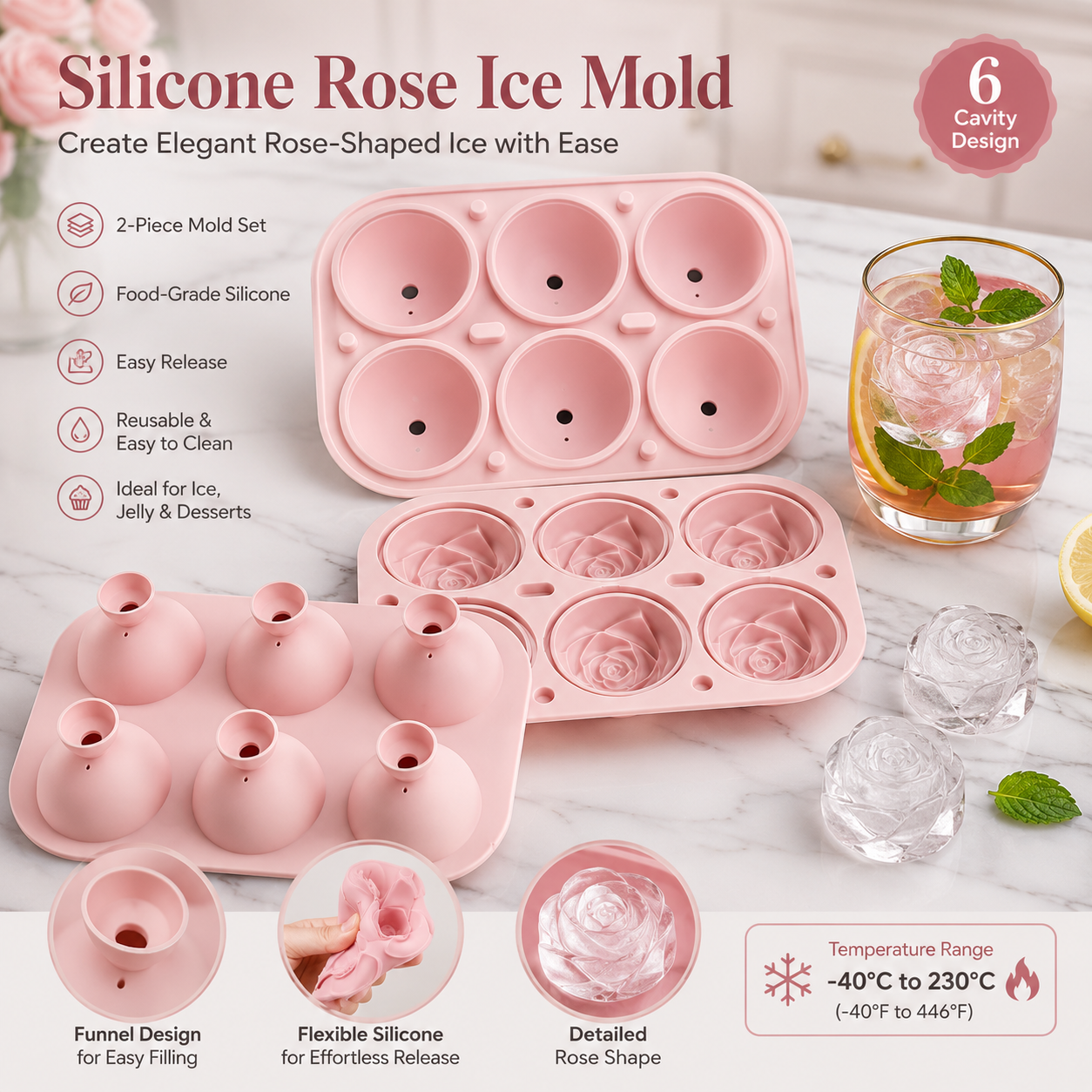 6-Cavity Rose Silicone Ice Mold