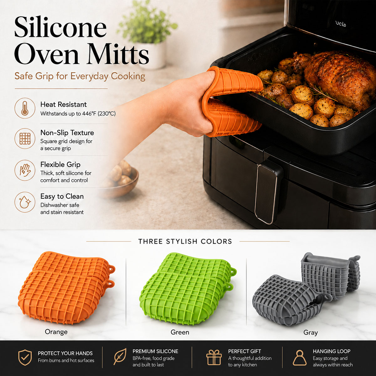 silicone heat-resistant oven mitts