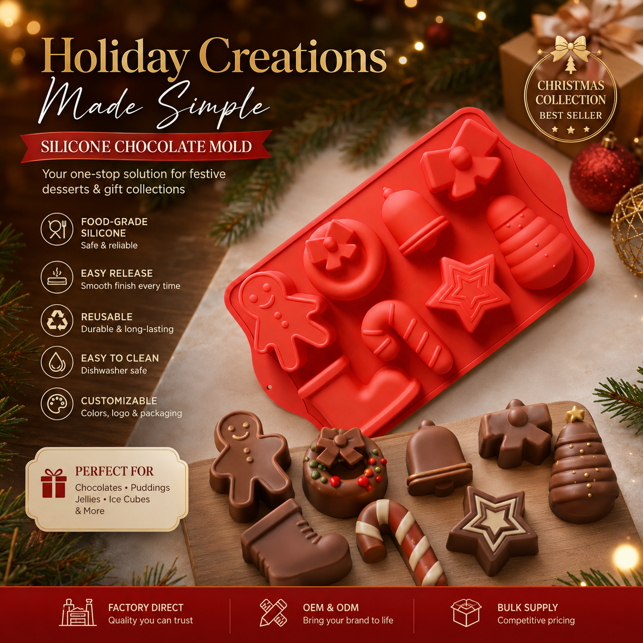8-Cavity Christmas Silicone Chocolate Mold