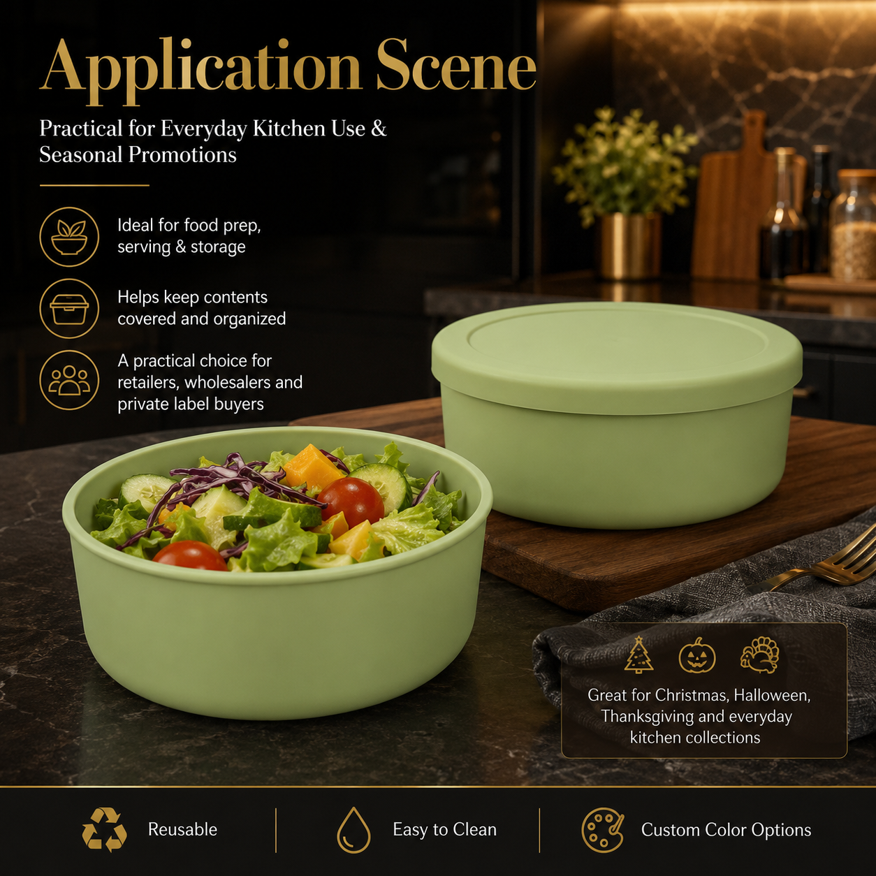 Silicone Bowl with Lid | Reusable Food Storage Bowl for Meal Prep & Kitchen Organization