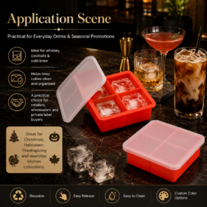 Silicone Ice Cube Tray with Lid | Reusable Ice Maker Mold for Drinks, Cocktails & Food Storage