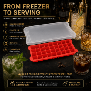 Silicone Ice Cube Tray with Lid | Long Bar Ice Mold for Drinks, Cocktails & Freezer Storage