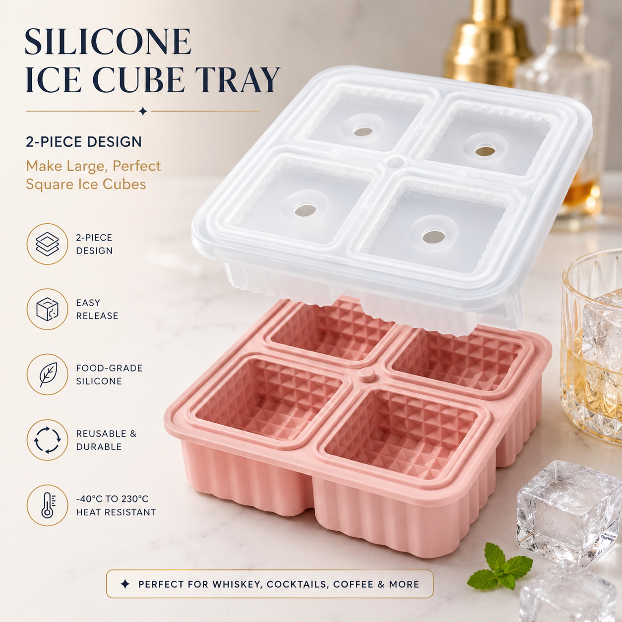 4-Cavity Square Silicone Ice Cube Mold