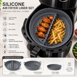 Foldable Silicone Air Fryer Liner Set with Divider