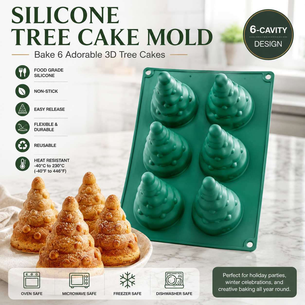 6-Cavity Christmas Tree Silicone Cake Mold