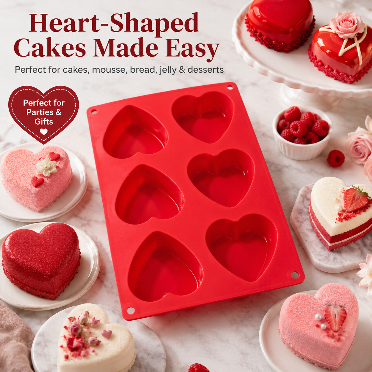 6-Cavity Heart Silicone Cake Mold