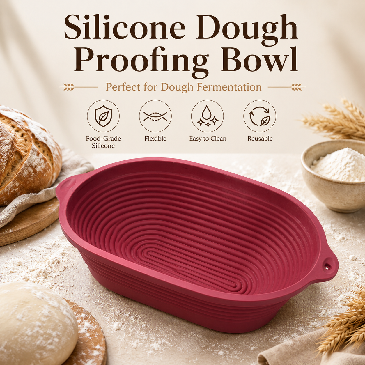 Foldable Oval Silicone Dough Proofing Bowl