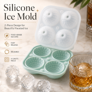 4-Cavity Faceted Sphere Silicone Ice Mold