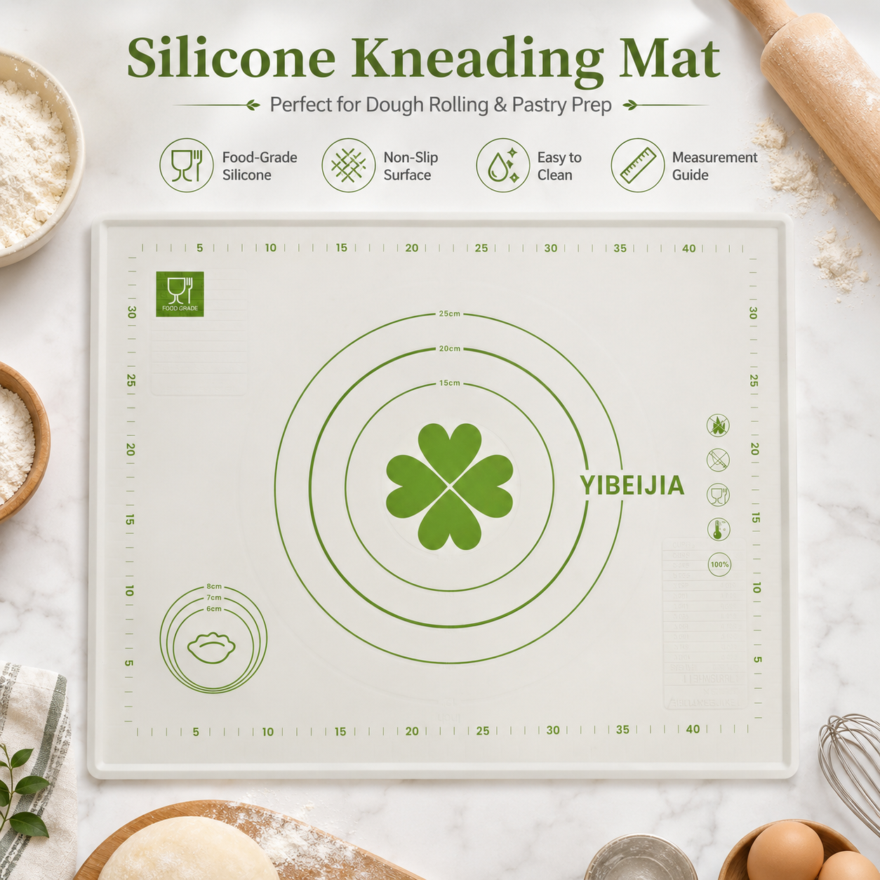 Silicone Dough Kneading Mat with Measurement Guide