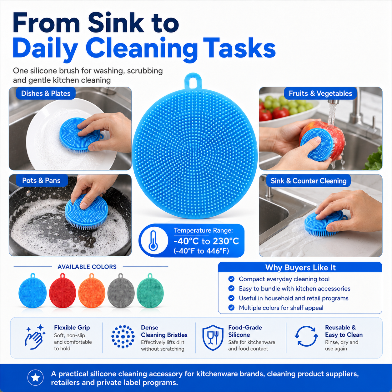 Round Silicone Dish Cleaning Brush