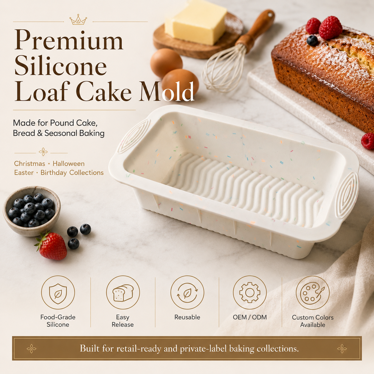 silicone loaf cake mold with reinforced side support
