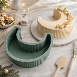 half-moon silicone cake mold with fluted crescent design