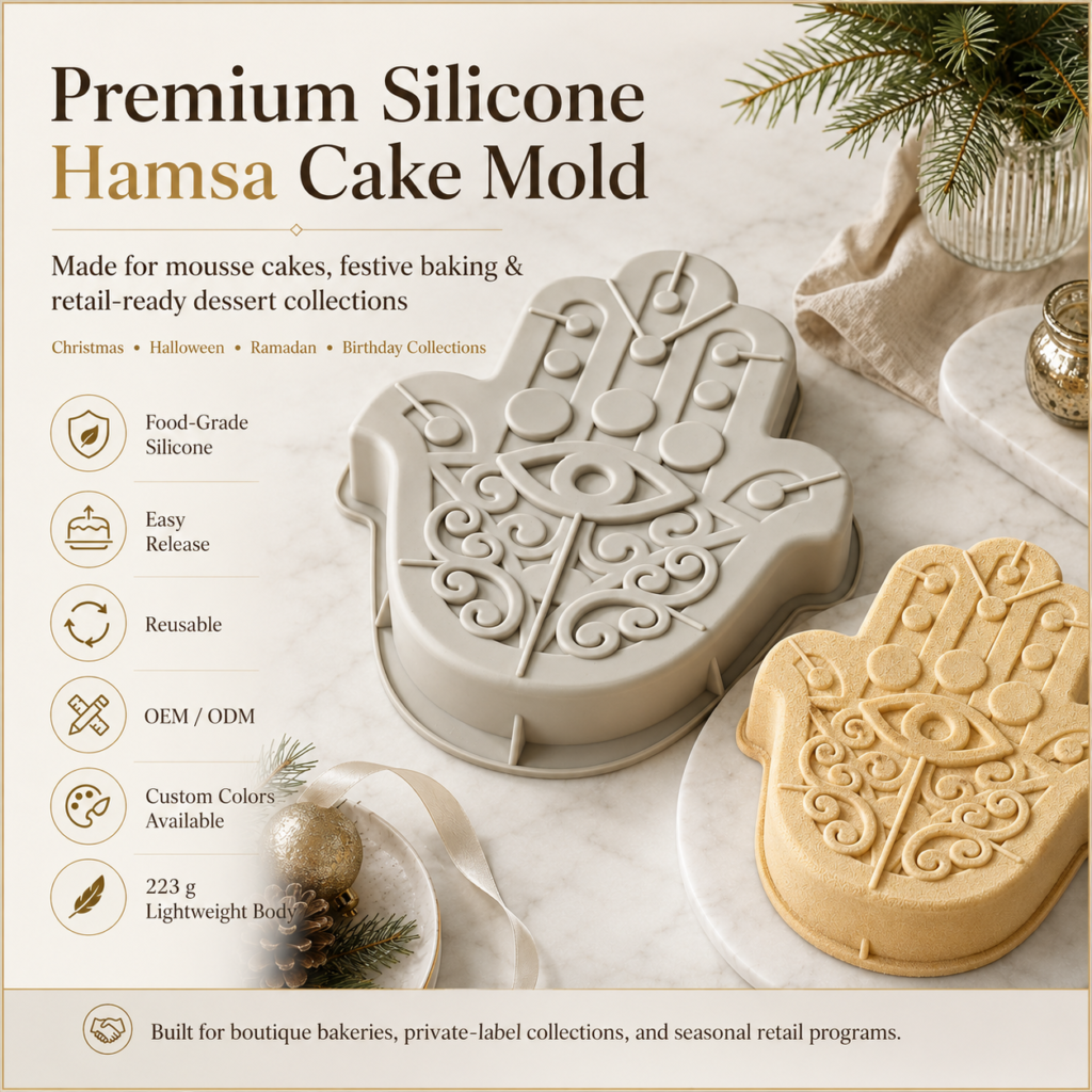 Hamsa hand silicone cake mold with ornamental design