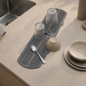 silicone kitchen drying mat with raised drainage ribs