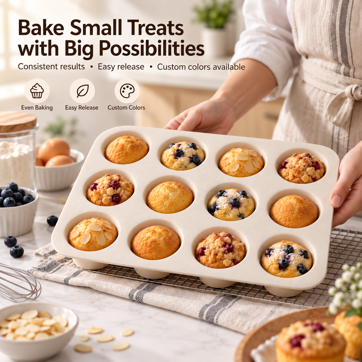 12-cavity silicone cake mold for muffins and mini cakes